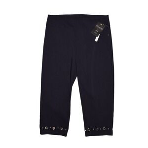 ZAC & RACHEL NEW $50 Stretch Woven Grommet Studded Slim Crop Pant Navy Size 12‎